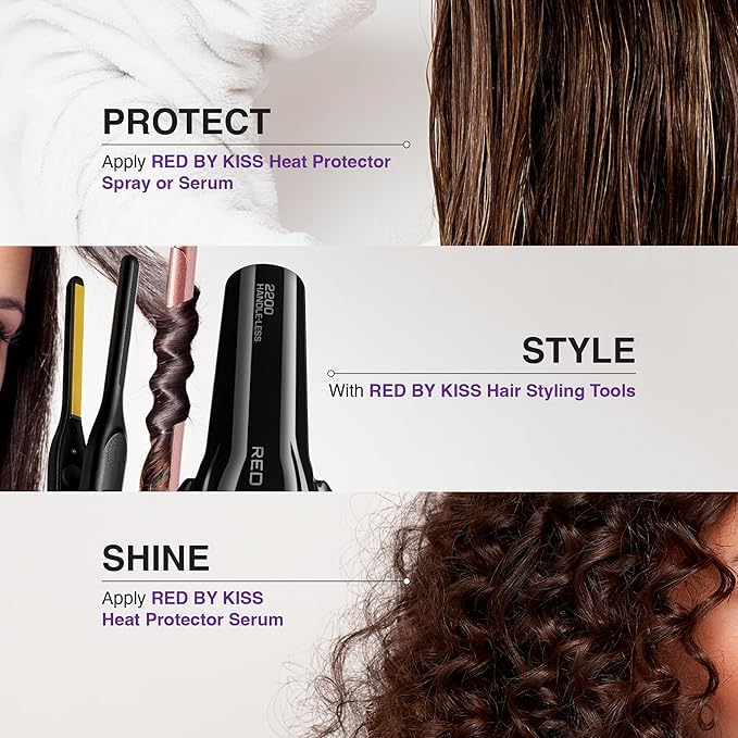 Red by Kiss 1" Ceramic Styler Flat Iron, Heat Protector & Styling Serum, and Heat-Resistant Detangling Hair Brush