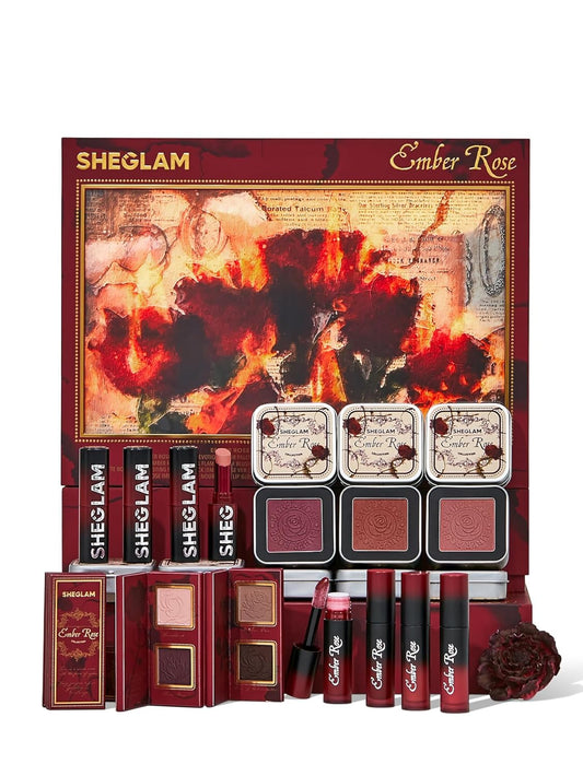 SHEGLAM Ember Rose Collection Valentines Gift Pink Lip Gloss Pink Blush Lipstick Eyeshadow Makeup Kit Red Makeup Collection