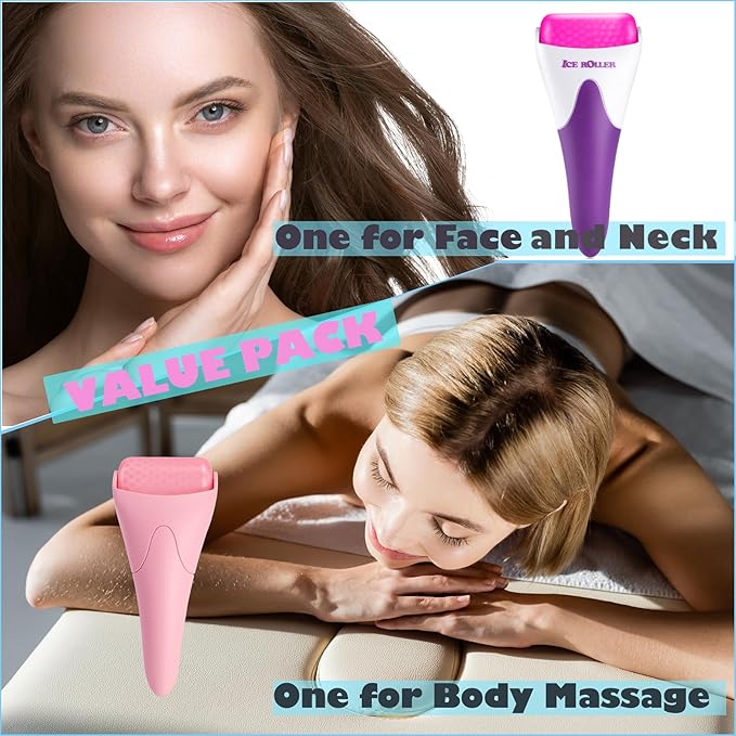 Ice Rollers, 2 Packs Skincare Tools, Face Roller for Wrinkles and Lifting, Reduces Puffiness, Migraine Pain and Fatigue Relief, Ideal Gift for Women and Suit for All Skin Types