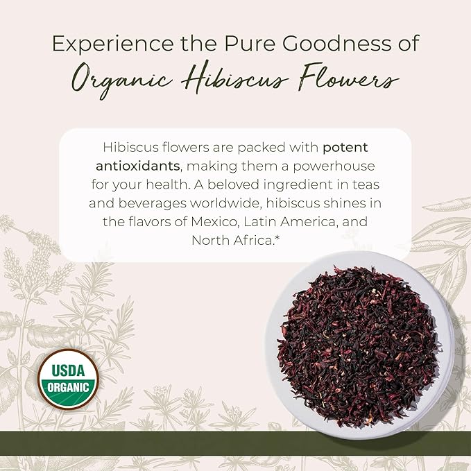 Starwest Botanicals Organic Hibiscus Flowers - Dried Hibiscus Flowers for Loose Leaf Herbal Tea, Natural Source of Antioxidants, Caffeine Free, Cut & Sifted, Certified Kosher, Non-GMO - Bulk 1 lb Bag