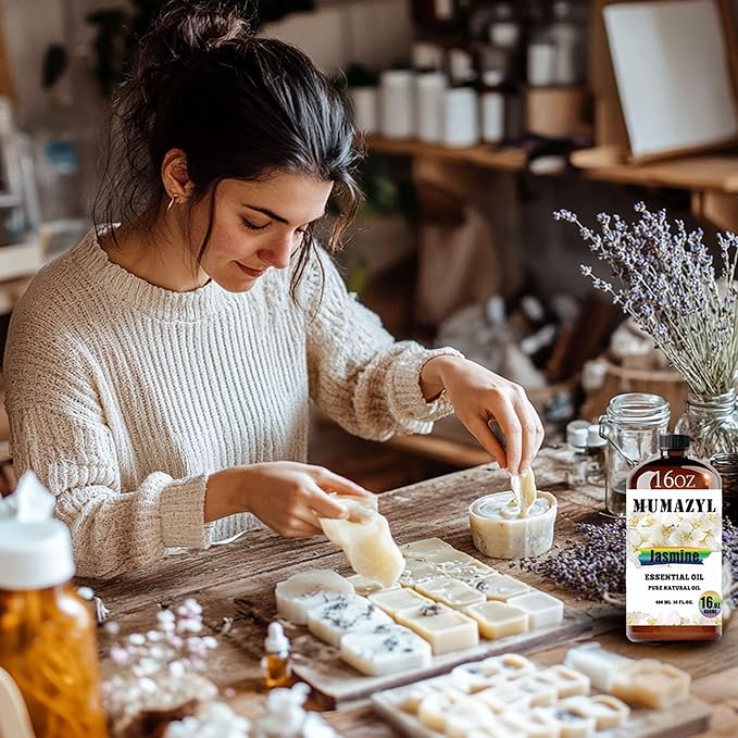 Jasmine Essential Oil, Jasmine Oil 16 Fl Oz 480ML for Diffuser Humidifier Yoga Cleaning DIY Candle Soap Making Essential Oils