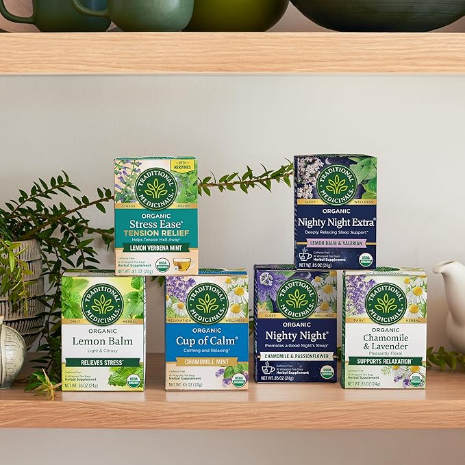 Traditional Medicinals Organic Herbal Tea Variety Pack for Stress and Sleep Support, 6 Flavors, Lavender, Chamomile, Lemon & Valerian Root, 96 Tea Bags, (6 Pack)