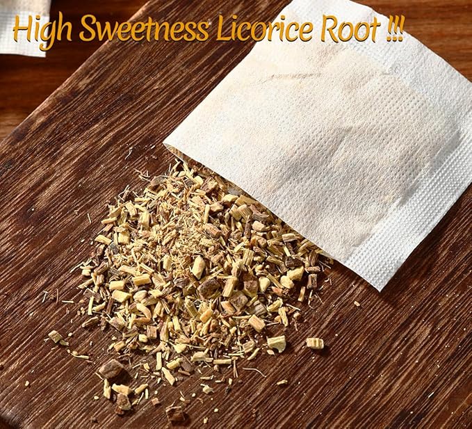 Premium 80 Licorice Root Tea Bags, Made with 100% High Sweetness Wild Licorice Root, No Additives & Caffeine Free.