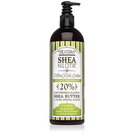 Shea Terra Organics Nilotik’ Shea Butter Ultra-Rich Lotion – Coconut Lemongrass | Natural Daily Moisturizer High in Vitamins & Minerals with Antiseptic & Astringent Properties for Glowing Skin – 16 oz