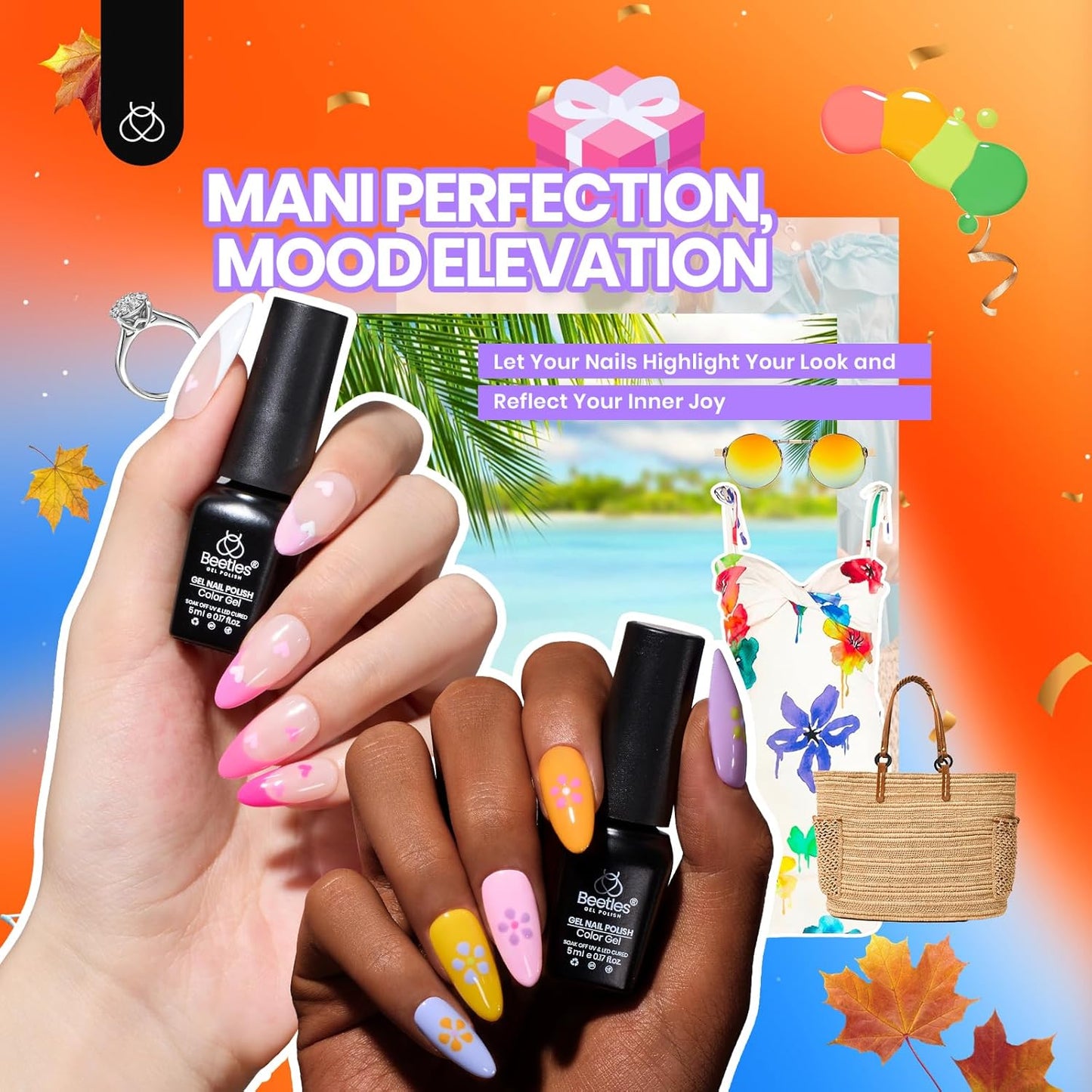 Beetles Gel Nail Polish Kit with U V Light-75PCS Chic Outfits 45 Colors Gel Polish Starter Kit,Soak Off All Season Gel Nail Kit with 5PCS Base Top Coat Nail Art Tools-Perfect Manicure Kit for Women