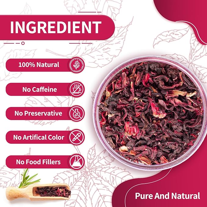 Tempoak Hibiscus Flowers Tea Bags - 60bags Pure & Natural Hibiscus Tea Herbal Tea, Caffeine Free, No Additives, No Sugar, Non-gmo, No Gluten