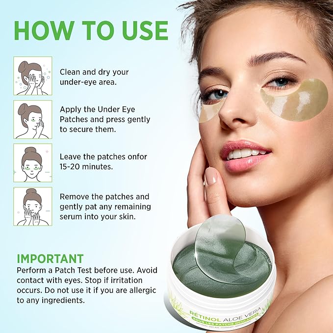 VELAMO ADVANCED Under Eye Patches: Aloe Vera Under Eye Mask for Dark Circles - Retinol Eye Patches for Wrinkles and Puffiness - Under Eye Bags Dark Circles Treatment for Women and Men 60 Pcs