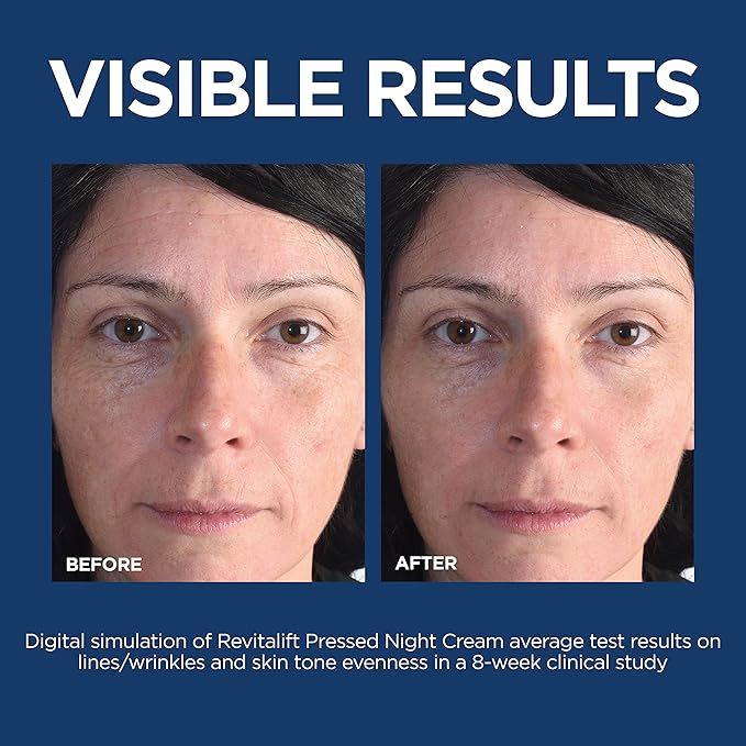 L'Oreal Paris Revitalift Pressed Night Cream, Retinol + Niacinamide, Reduces Wrinkles, Fragrance Free, 1.7 oz + Serum Sample