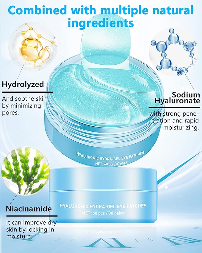 Under Eye Patches (60Pcs) - Upgraded Eye Mask Hyaluronic Acid & Collagen,Eye Treatment Mask,Under Eye Bag Treatment,Eye Mask for Puffy Eyes,Under eye Dark Circles,Women's Mother's Day Gift for Women