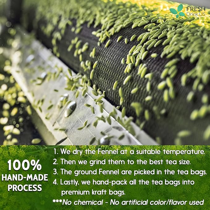 FreshDrinkUS Premium 200 Fennel Tea Bags, 100% Natural & Pure From Seeds. Herbal Tea Made With Natural Material Bags. No Sugar, No Caffeine, No Gluten, Vegan.