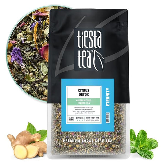 Tiesta Tea - Ginger Citrus Herbal Tea | Loose Leaf | Lemon Ginger with Mint & Chamomile | Caffeine-Free | Hot or Iced | Herbal Bags Alternative | Brews Up to 200 Cups | 12 Ounce Resealable Bulk Pouch