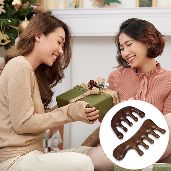 simarro 2 Pieces Wooden Scalp Massager, Natural Sandalwood Wide-Tooth Scalp Massage Comb, Promote Hair Growth, Activate Head Meridians, Luxury Hair Care Wooden Comb, Suitable for Men and Women