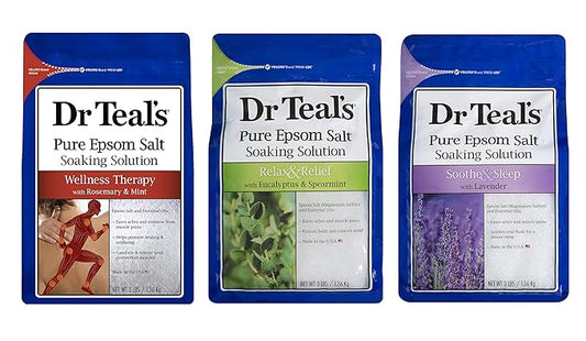 Dr. Teal's Pure Epsom Salt Soaking Solution Gift Set (3 Pack, 3lbs ea.) - Soothe & Sleep Lavender, Relax & Relief Eucalyptus with Spearmint, Wellness Therapy with Rosemary & Mint