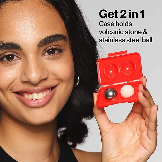 Revlon Oil Absorbing & Cooling Facial Roller Refill Pack with Volcanic & Stainless Steel Stones in Storage Case, Eco-Friendly, Easy to Clean, 1 count