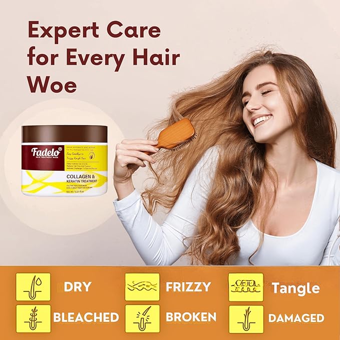 Collagen+Keratin Hair Mask - Deep Repair for Damaged Hair with Argan Oil and Vitamin E - Hydrating Treatment for Dryness and Damage-150 ml (Refreshing), Yellow (5.07 Fl Oz (Pack of 1), Fresh)