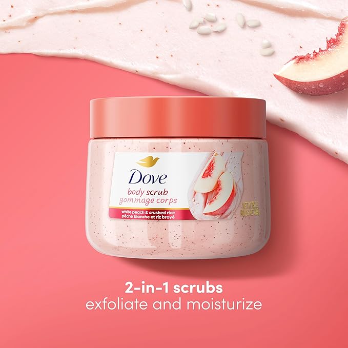 Dove White Peaches & Crushed Rice Body Scrub Exfoliates and Deeply Nourishes for Smooth, Radiant Skin 15oz