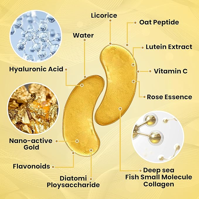 Beauty Golden Under Eye Patches (60 Pairs) - Under Eye Mask for Face Collagen Skin Care Products, Treatment for Dark Circles, Puffy Eyes, Refreshing, Revitalizing, Travel, Wrinkles