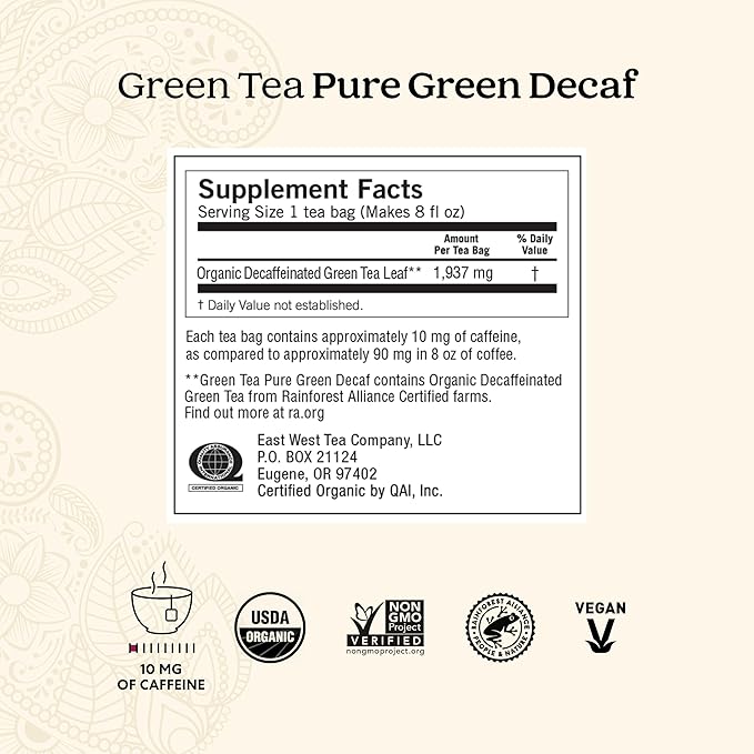 Yogi Tea - Green Tea Pure Green Decaf (6 Pack) - Supports Vitality - 96 Tea Bags