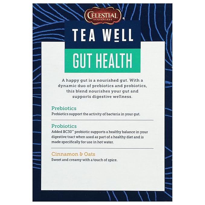 Celestial Seasonings TeaWell Herbal Tea, Gut Health, Organic Cinnamon Oat, 12 Count