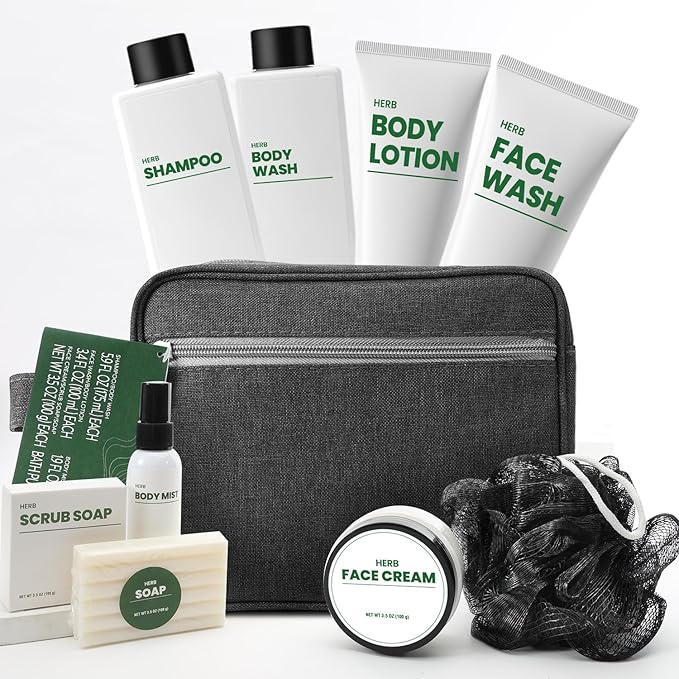 Bath Gifts for Men, 10 Pcs Herbal Mens Spa Set, Bath and Body Gift Basket Includes Shower Gel, Face Wash, Face Cream & More, Fathers Day Gifts for Him