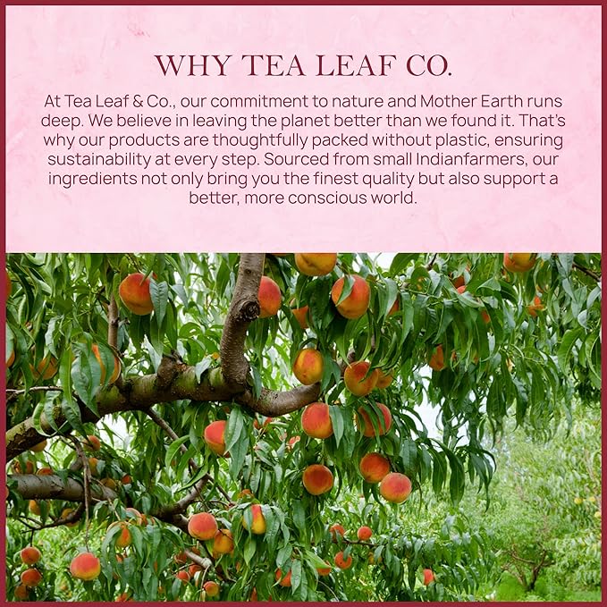 Tealeaf & Co. Peach Ginger Tea Blended with Organic Spices - Organic Black Tea Bags with Ginger & Peach Flavor - Flavored Blend with Low Caffeine - Gluten Free - 50 Teabags