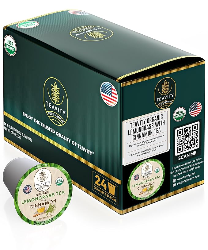 Teavity Organic Lemongrass and Cinnamon Tea Pods for Keurig - 24 Pods