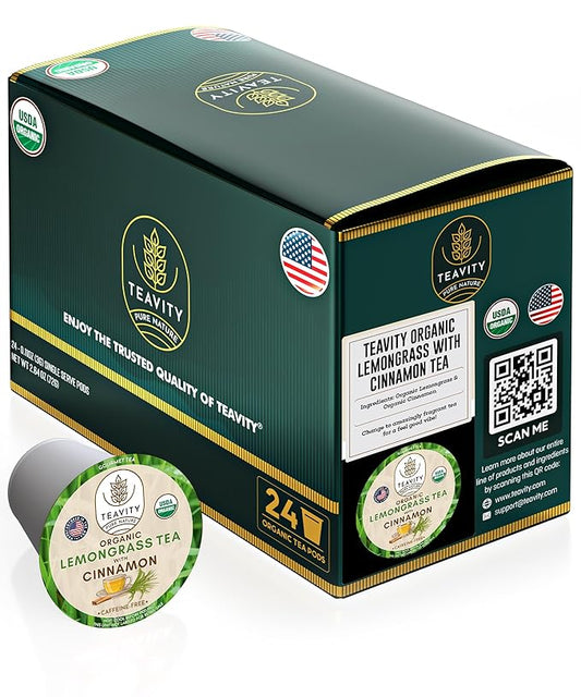 Teavity Organic Lemongrass and Cinnamon Tea Pods for Keurig - 24 Pods