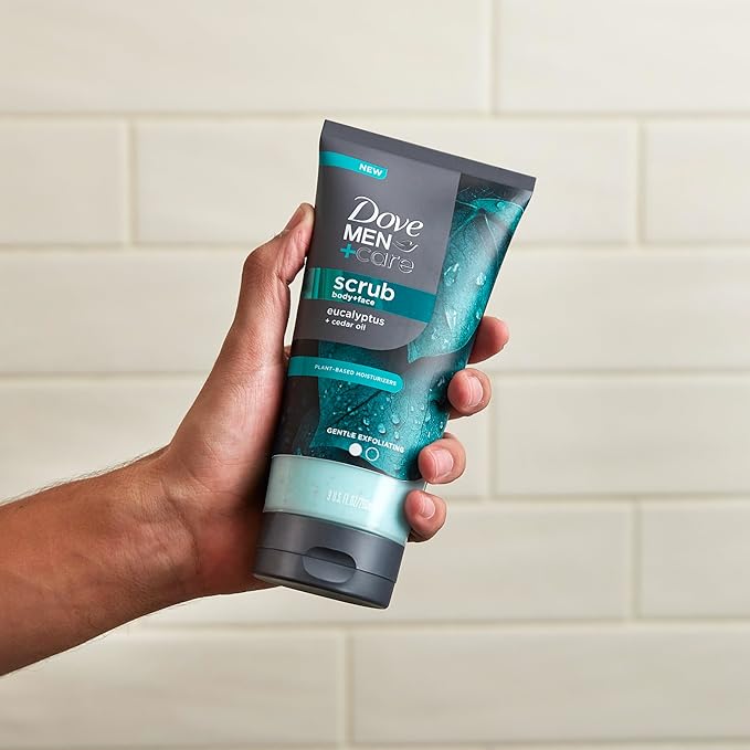 Dove Men+Care Eucalyptus Body and Face Scrub Deeply Exfoliates for Hydrated & Nourished Skin 100% Gentle Cleanser, No Sulfate Cleansers or Parabens
