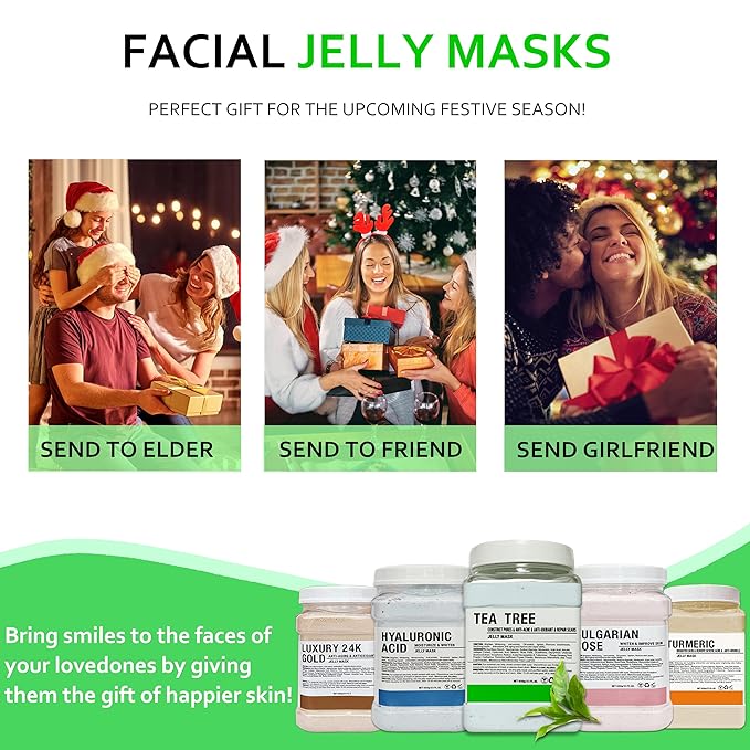 Jelly Mask Powder for Facials,Hyalorunic Acid Jelly Masks For Facials Professional, Aloe Vera Jelly Face Mask,Face Masks with Double-ended Silicone Brush, 23 Fl Oz