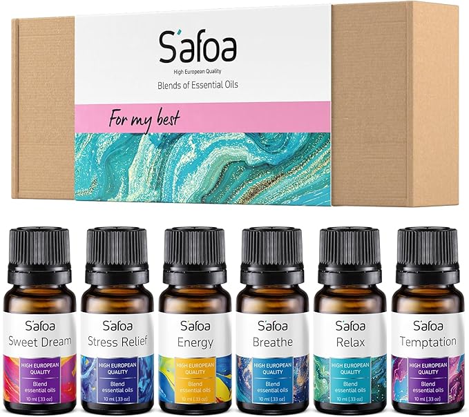 Top 6 Essential Oils Blends Set for Diffusers - Aromatherapy Oils Scents for Home & Office, Perfect for Tension Relief, Relaxation, Breath and Good Dreams Mood Boost Wellness Essential Oil Kit for SPA
