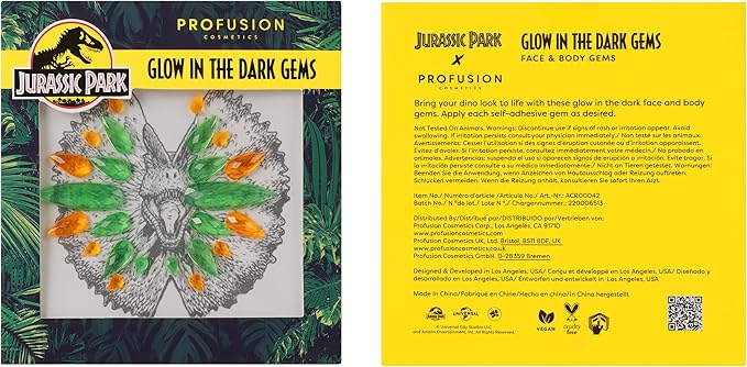 Profusion Cosmetics Jurassic Park Adventure Beauty Set - Experience the Thrills with the Jurassic Park Visitor Set - Face & Body Glow Gems, Chrome Liner, Collectors' Pass & Beauty Headband