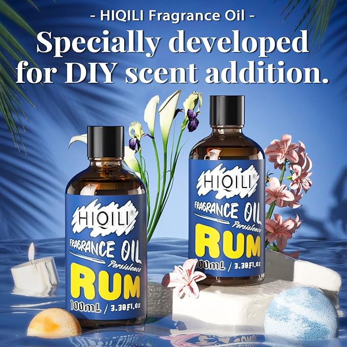 HIQILI Rum Essential Oil - Sweet Mellow Fragrance Oil for Diffuser, Candle Soap Perfume Lotion Making, 3.38 Fl Oz