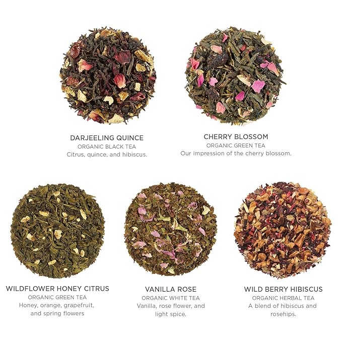 Tea Forte Soleil 3-Piece Mother's Day Tea Gift Set with Yellow Cafe Cup with Lid, Tea Tray and 10 Assorted 2 of Each Variety Organic Handcrafted Pyramid Infuser Tea Bags