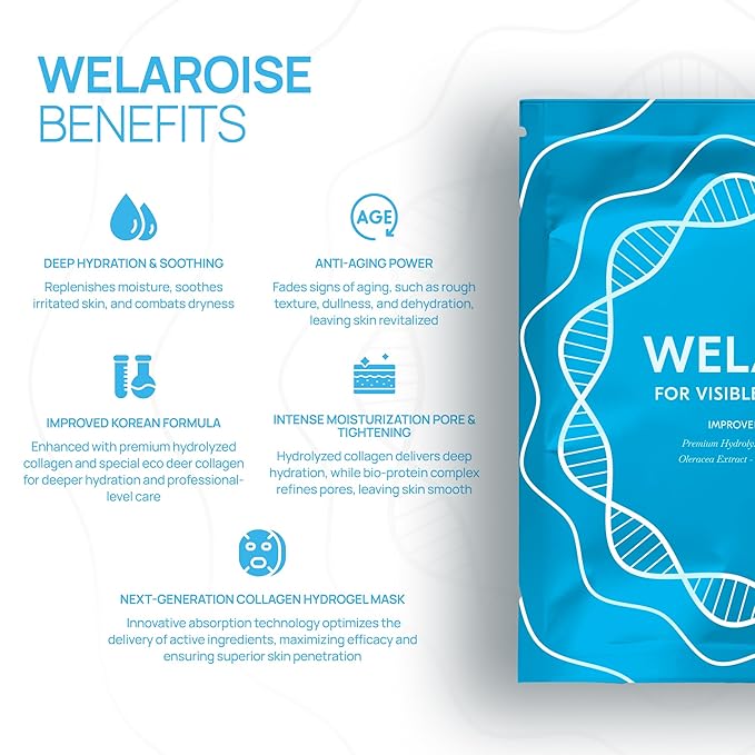 Welaroise Bio-protein collagen deep face hydrogel mask, intense moisturization, deep hydration (Pack og 16)