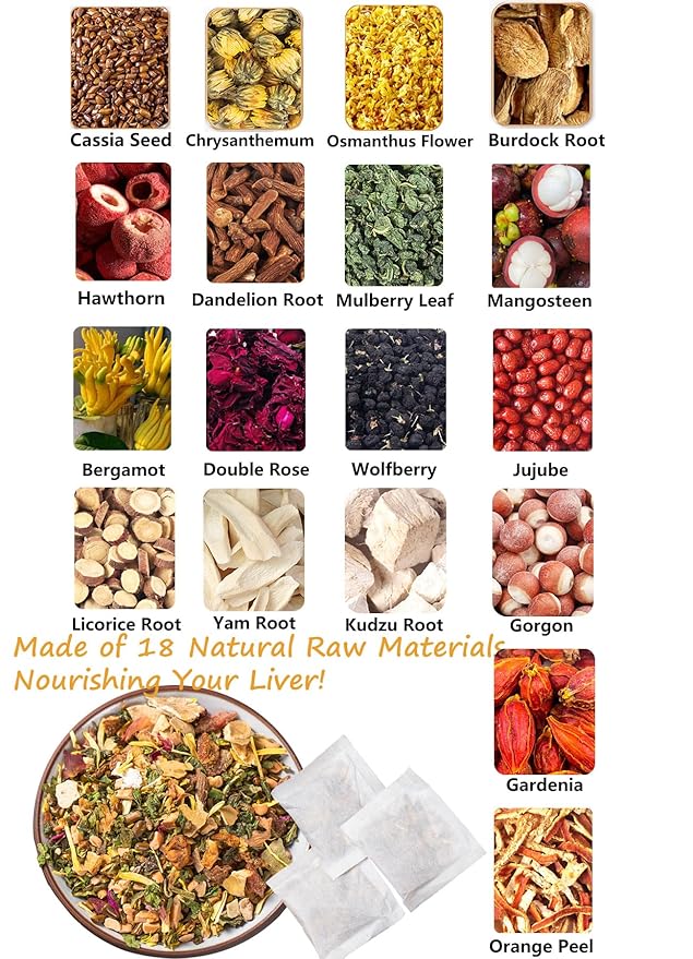Premium Liver Detox Tea,30 Tea Bags /5.3 Oz, Nourishing Liver with 18 Natural Herb Ingredients, Traditional Chinese Liver Cleanse Tea, for Liver Detox & Liver Protection Hebal Chinese Tea 排毒茶.