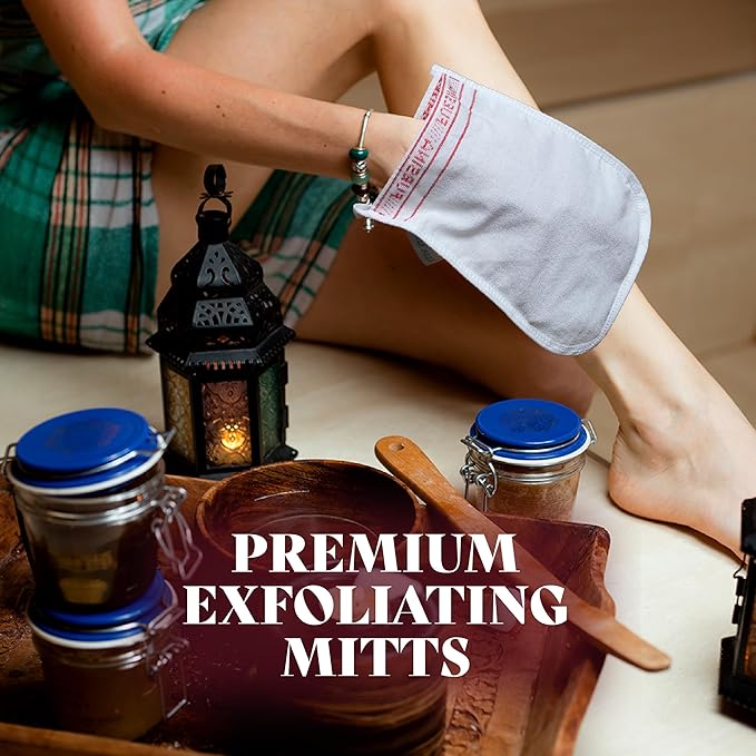 Exfoliating Mitt (3 PCS) - Kessa Exfoliating Glove, Turkish Hammam Body Scrub, Exfoliator Dead & Dry Skin Cell Remover Buffing Treatment - Great for Spray Tan Removal, Smooth Skin Surface