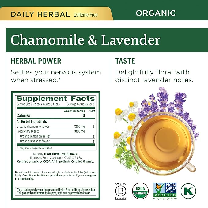 Traditional Medicinals Organic Herbal Tea Variety Pack for Stress and Sleep Support, 6 Flavors, Lavender, Chamomile, Lemon & Valerian Root, 96 Tea Bags, (6 Pack)
