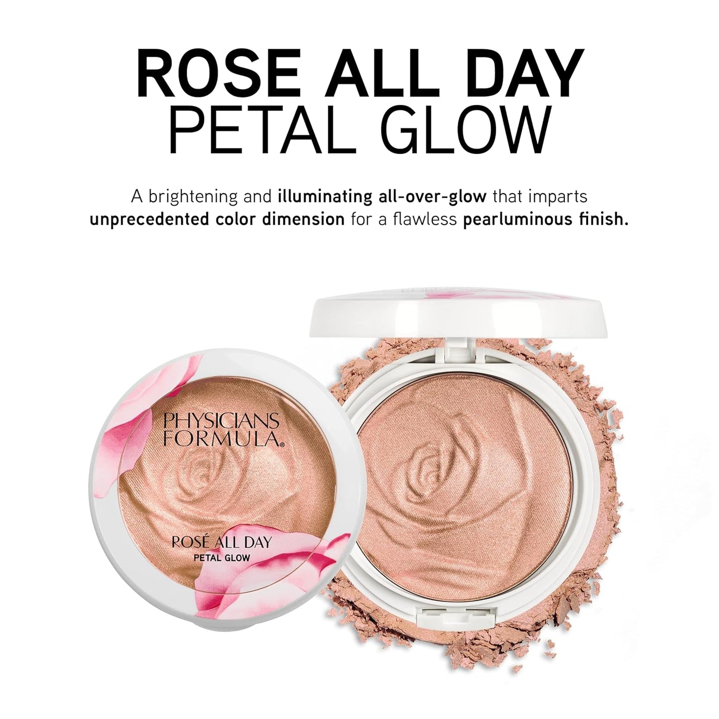 Physicians Formula Rosé All Day Highlighter Blush Face Powder Shimmer Petal Glow, Pink Freshly Picked, Dermatologist Tested, Clinicially Tested