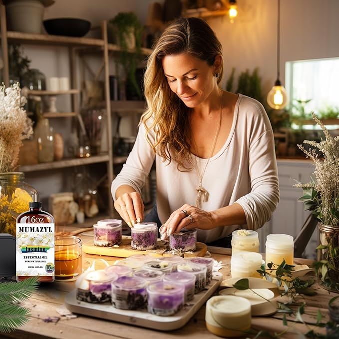 Jasmine Essential Oil, Jasmine Oil 16 Fl Oz 480ML for Diffuser Humidifier Yoga Cleaning DIY Candle Soap Making Essential Oils
