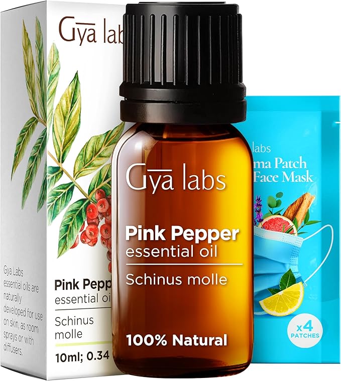 Gya Labs Pink Pepper Essential Oil for Skin - 0.34 Fl Oz - 100% Pure Natural Pink Pepper Oil for Diffuser, Face, DIY Candle Making & Massage Aromatherapy - Crisp Peppery & Spicy Scent