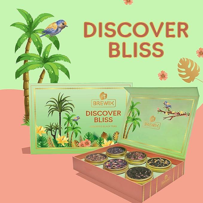 BREWIX, Discover Bliss Premium Black Tea Christmas Gift Box (5.29oz/ 75+ Cup) | Tea Gift Sets For Tea Lover |6 Unique Black Tea | Best for Birthdays, Anniversaries & Holidays