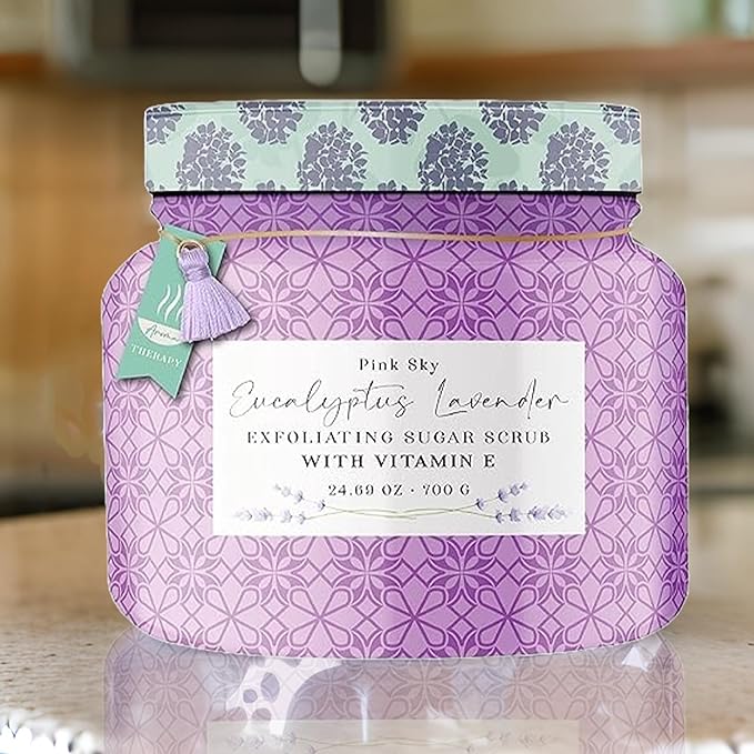 Pink Sky Exfoliating Body Scrub - Ultra Gentle Sugar Scrub for Smooth Skin - Premium Body Scrubs for Radiant, Soft Skin - Ideal Exfoliator for All Skin Types - 700g (Eucalyptus Lavender, 24.69 Oz)