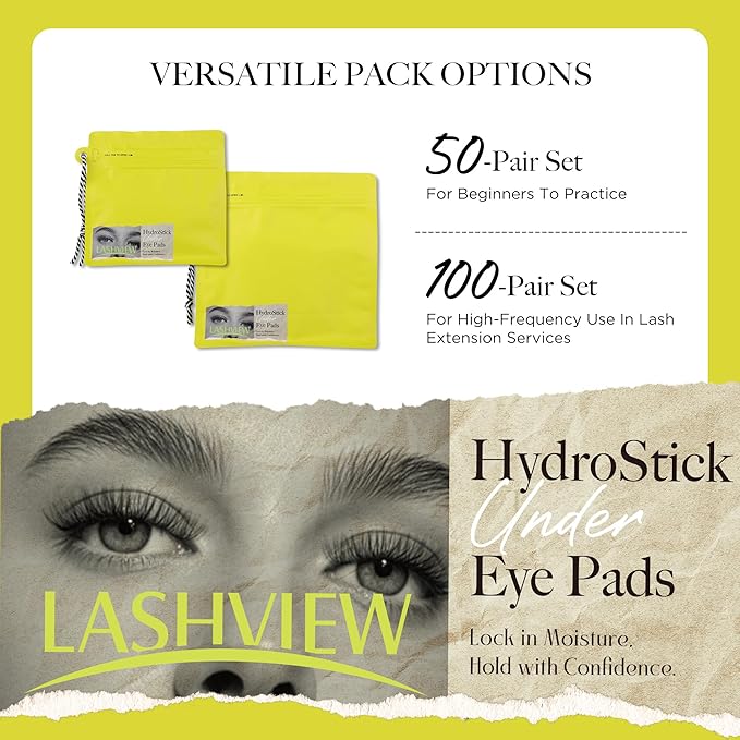 LASHVIEW 100 Pairs Under Eye Pads Eyelash Extension 100% Natural Hydrogel Patch Lash Gel Pad for Extensions supplies Beauty Eyelash Extension Tools