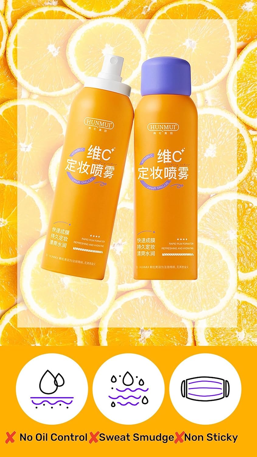 Vitamin C Makeup Setting Spray + Primer Long-Lasting Waterproof Sweatproof Keep Your Makeup Fresh and Moisturized,Lightweight Matte Finish Face Mists Oil Control 100ml