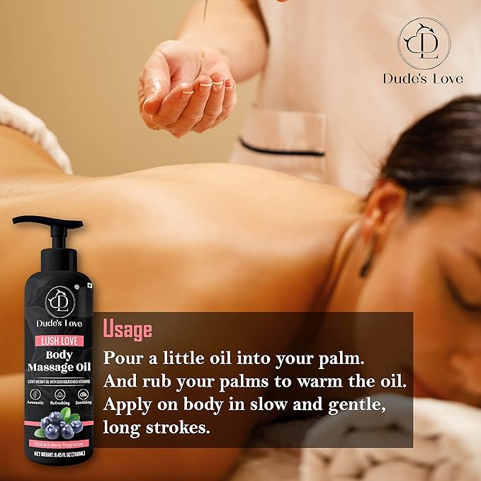 Organic - Berry Full Body Massage Oil - Revitalising, Detoxifying | No Stain & Non-Sticky | with Fractionated Coconut Oil, Lime & Juniper Berry Oil - 8.45 Fl Oz