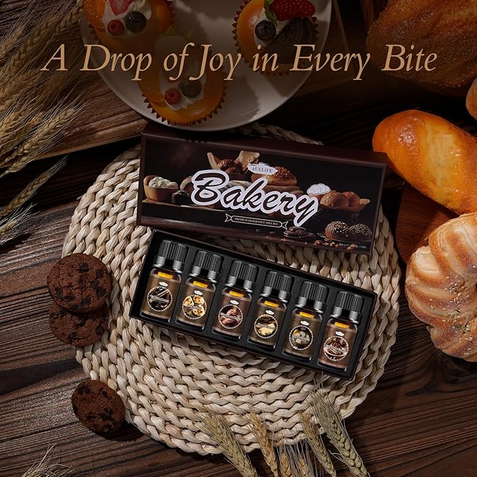 Bakery Essential Oils Set, Fragrance Oil for Diffusers for home, Candle Making, Aromatherapy Scented Oils Gift for Mom, Women - Vanilla Bean, Cookies, Chocolate Crepes, Cupcakes, Cinnamon Rolls, Bread