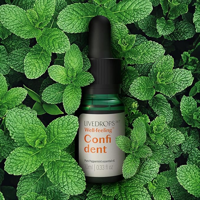 LIVEDROPS 24/7 Confident Peppermint Essential Oil. Made in USA Globally sourced Ingredients. Pure & Natural. Aromatherapy. Dilute in Carrier Oil for The Skin or use in a Diffuser