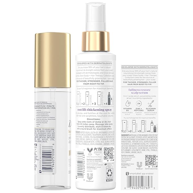 Dove Hair Serum Bundle – Bond Shield 10-in-1 Serum, Root Lift & Fullness Restore Therapy for Healthy Hair, Repair & Strengthening (3 Piece Set)