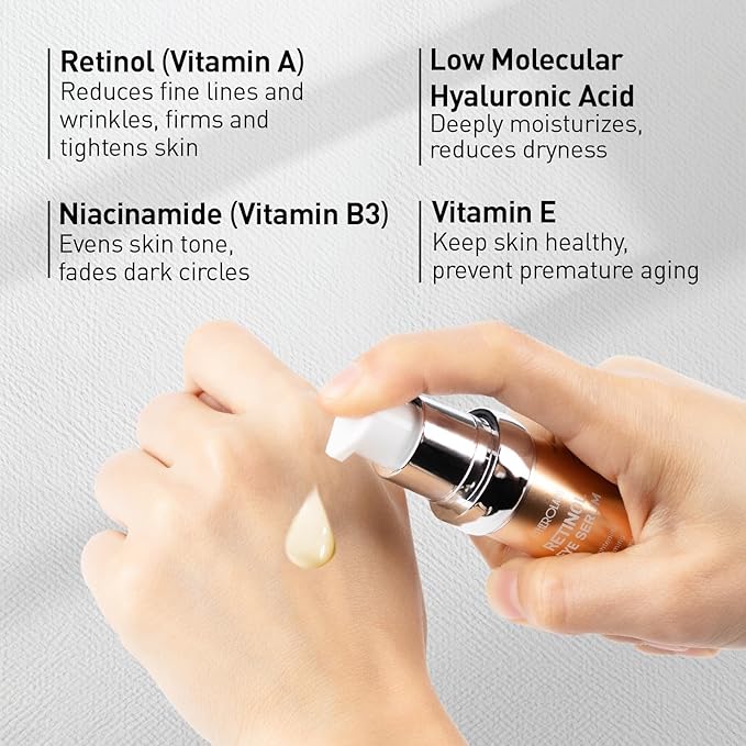 Retinol Eye Cream for Anti-Aging & Wrinkles - Firming & Repair Under Eye Serum with Retinol, Niacinamide, Hyaluronic Acid, Vitamin E & Bifida Ferment Lysate, 0.7 Fl Oz (Pack of 2)
