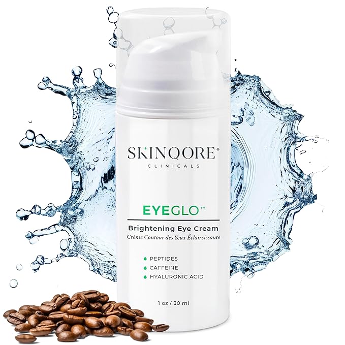 EyeGLO Caffeine Eye Cream for Dark Circles, Eye Bags, and Puffiness | UnderEye Treatment for Women with Peptides, Antioxidants, Hyaluronic Acid | Natural Brightening EyeCream - 1 Oz